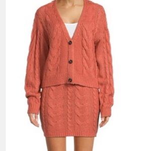 Cable Knit Button-Front Sweater in Coral